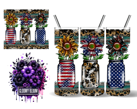 Patriotic Sunflower Mason Jar 4th of July 20 oz Tumbler