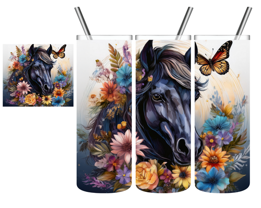 Floral Black Horse 20 oz Tumbler