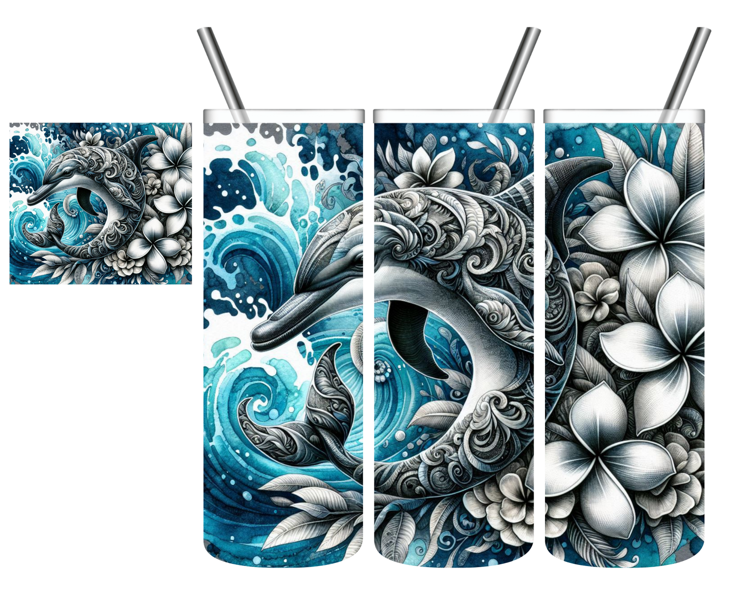 Floral Dolphin Wave 20 oz Tumbler