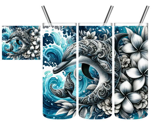 Floral Dolphin Wave 20 oz Tumbler