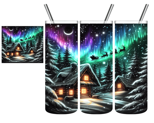 Northern Lights Sleigh Christmas 20 oz Tumbler