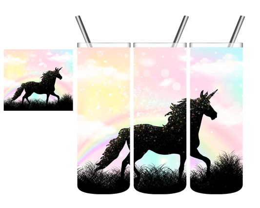 Black Glitter Unicorn 20 oz Tumbler