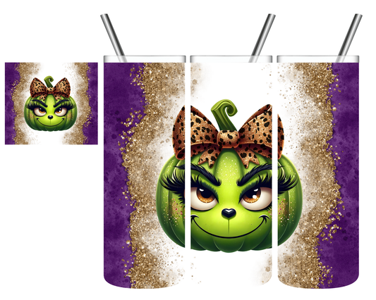 Green Pumpkin Leopard Bow 20 oz Tumbler