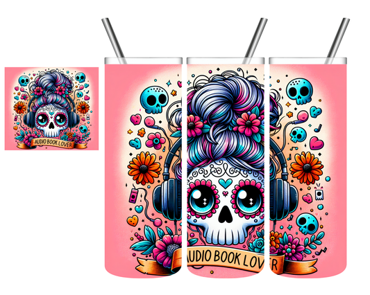 Audiobook Lover Sugar Skull 20 oz Tumbler