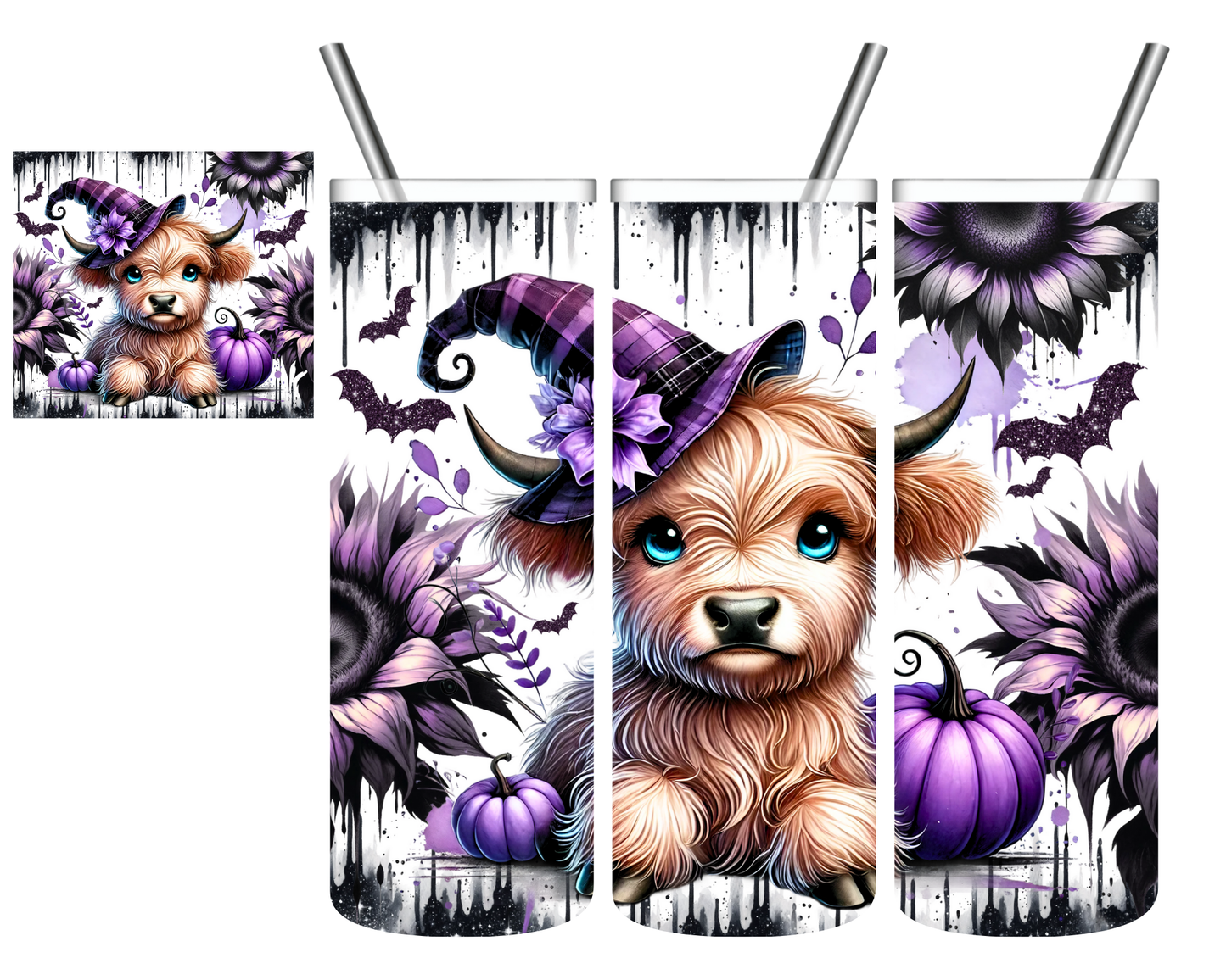 Highland Cow Halloween Sunflower 20 oz Tumbler