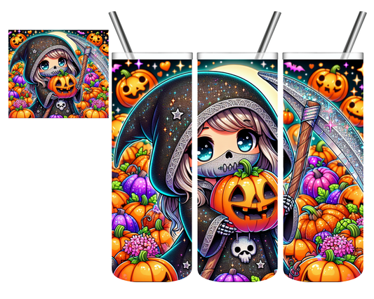 Glitter Pumpkin Grim Reaper 20 oz Tumbler