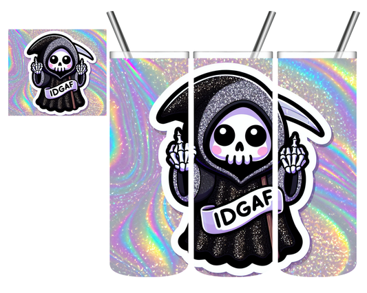 IDGAF Glitter Grim Reaper 20 oz Tumbler