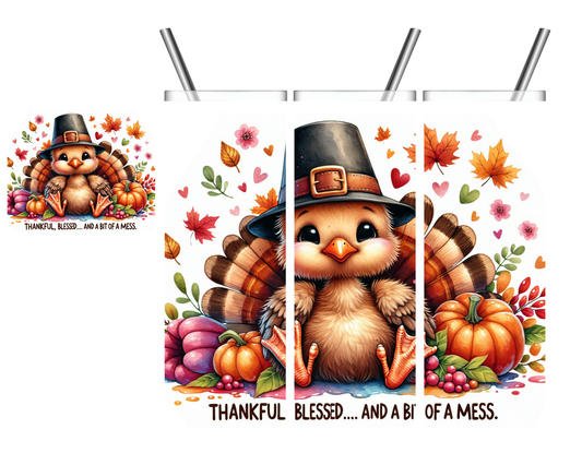 Thankful Bless Bit of a Mess Thanksgiving 20 oz Tumbler