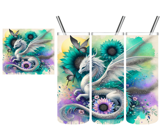 Sunflower White Glitter Dragon 20 oz Tumbler