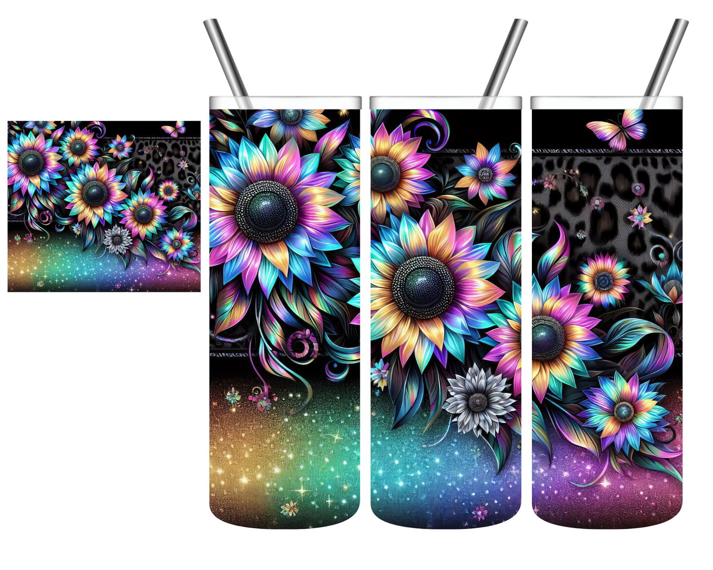 Rainbow Glitter Sunflowers 20 oz Tumbler