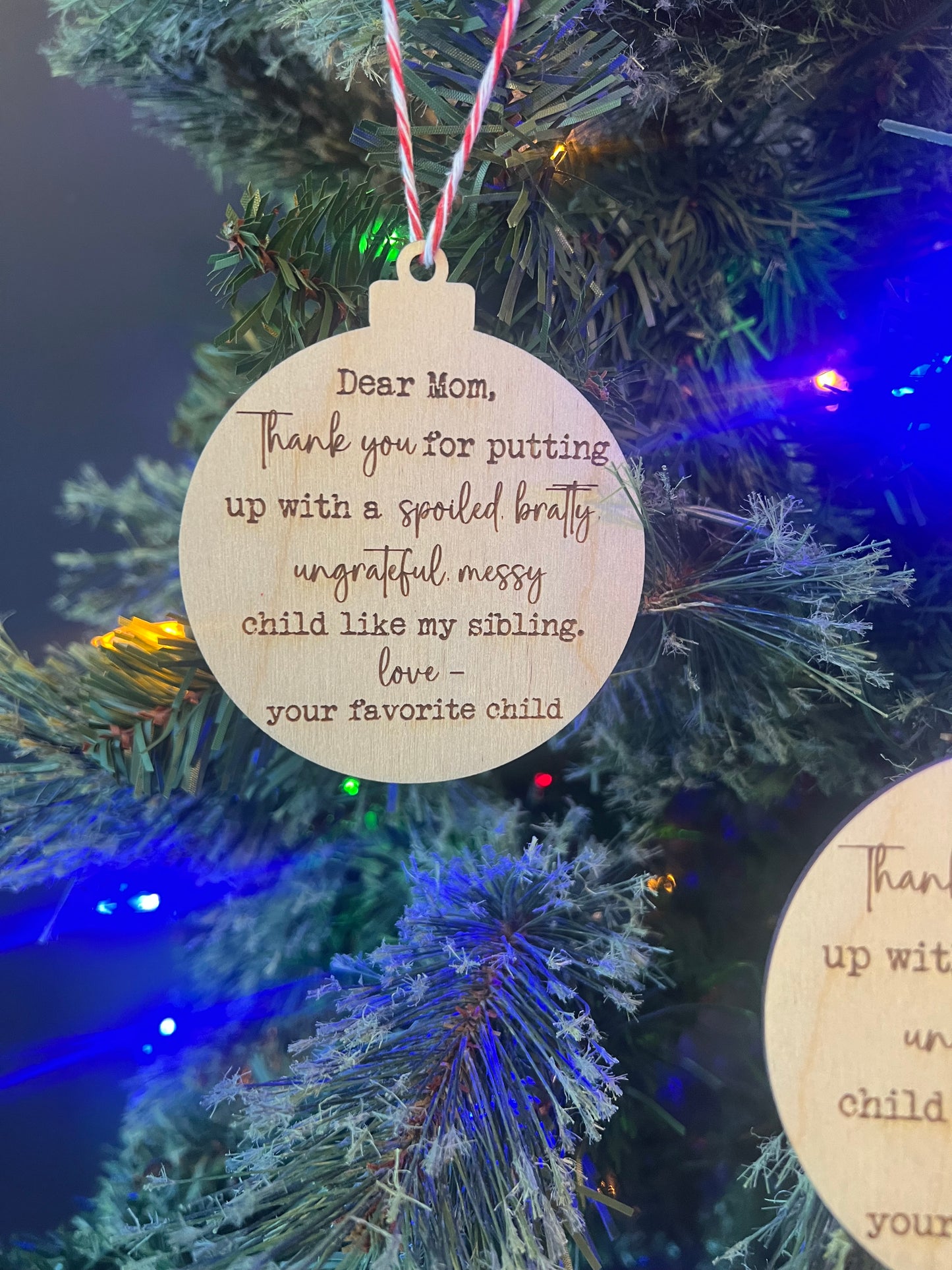 Dear Mom or Dad Funny Christmas Ornament Favorite Child Kid
