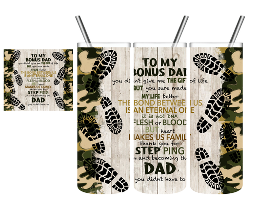 To My Bonus Dad Camo 20 oz Tumbler