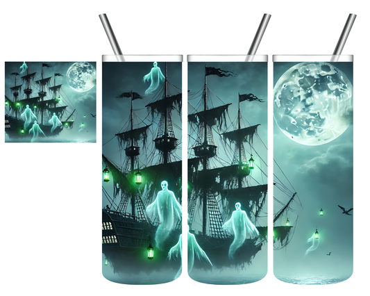 Haunted Pirate Ship Halloween Tumbler