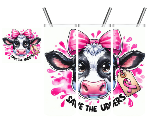 Save The Udders Cow Breast Cancer Awareness 20 oz Tumbler