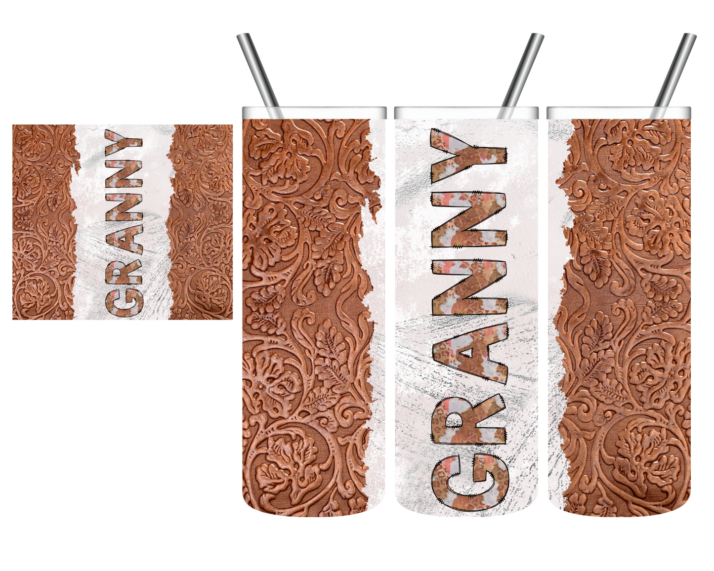 Personalized Tooled Leather Western 20 oz Tumbler YAYA Mimi Grandma Nonnie Mama Mom Mama Granny Gigi w
