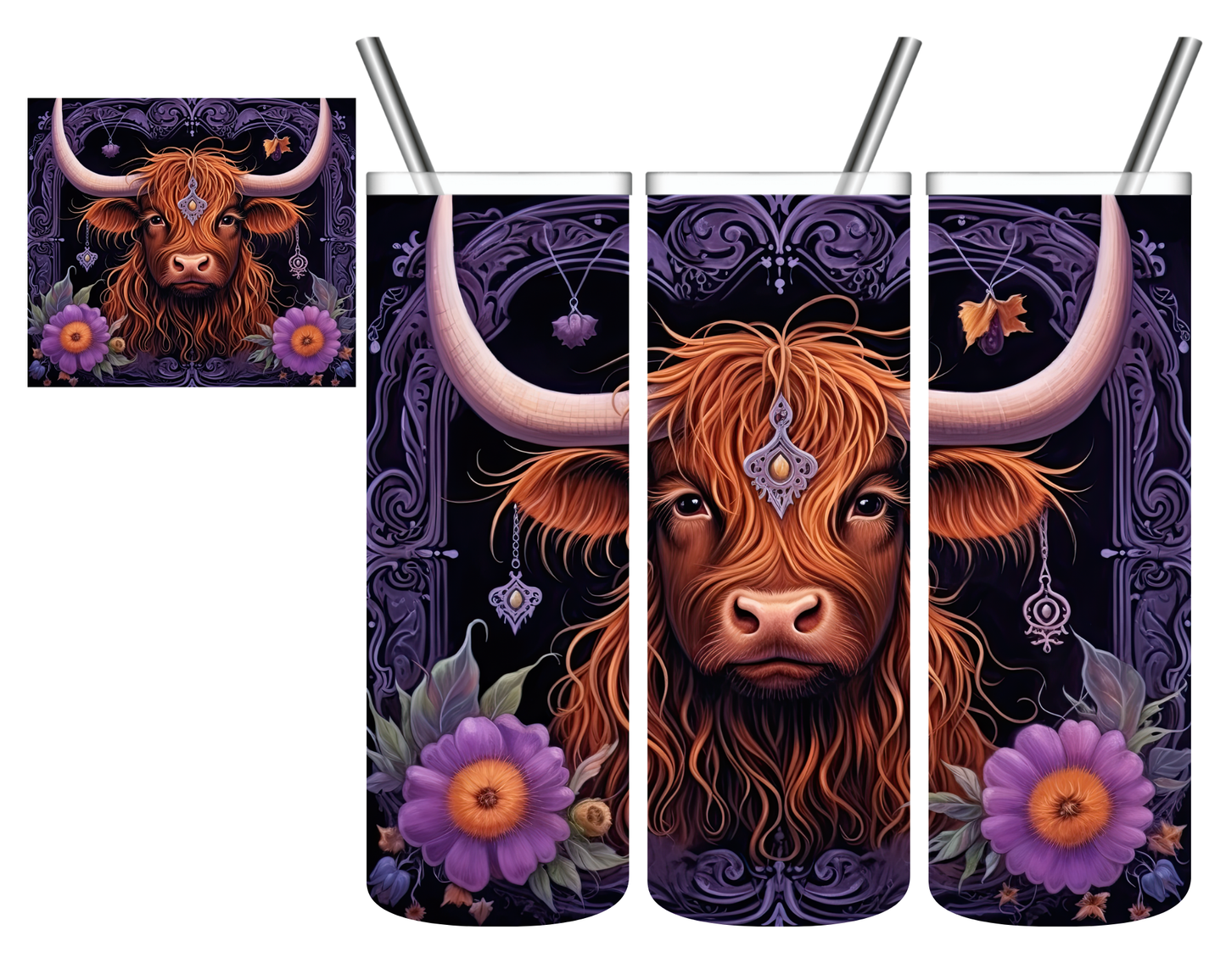 Boho Gypsy Highland Cow 20 oz Tumbler