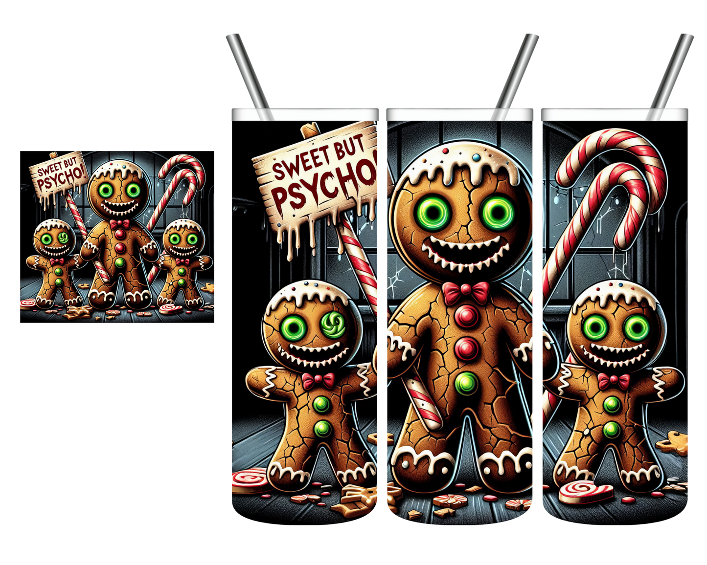 Sweet But Psycho Gingerbread Scary Christmas 20 oz Tumbler