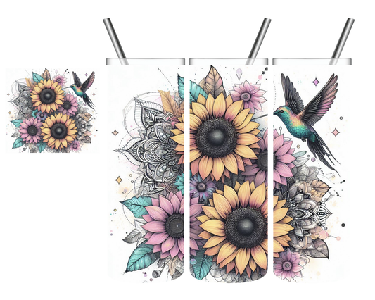 Mandala Sunflower Hummingbird 20 oz Tumbler