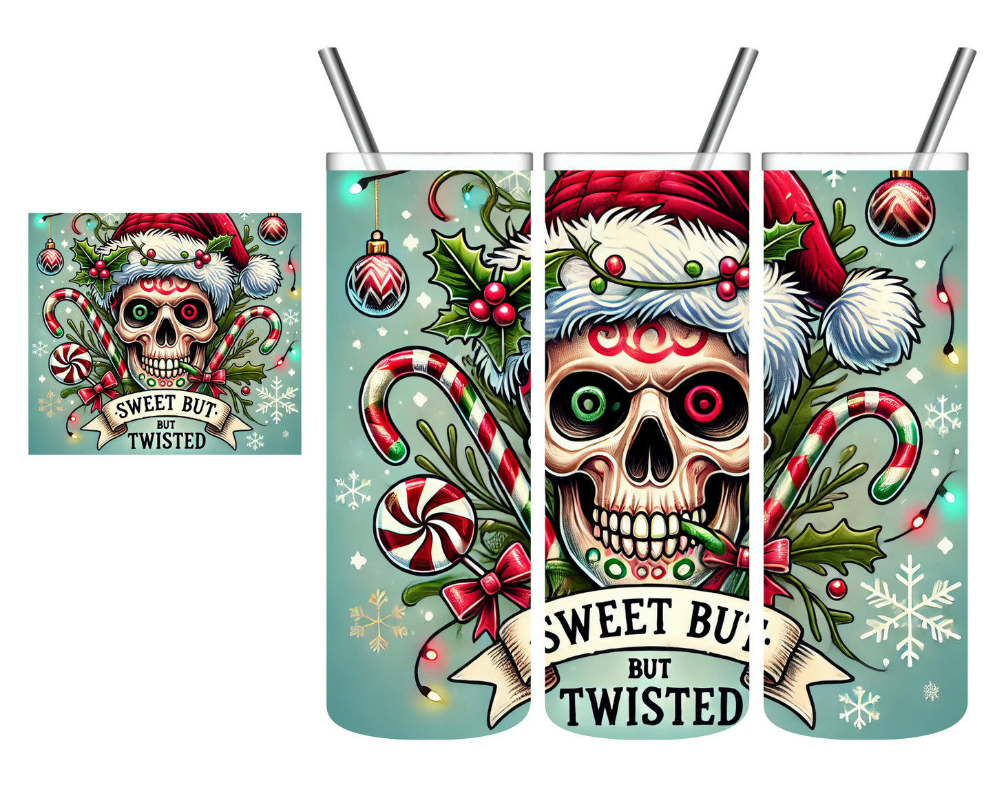 Sweet But Twisted Blue Skull Scary Christmas 20 oz Tumbler