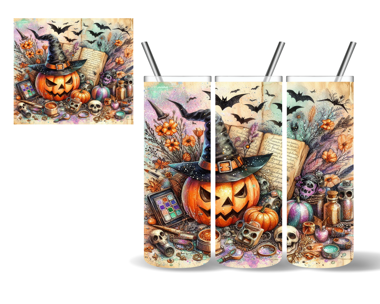 Pumpkin Witch Spell Book Potion Halloween 20 oz Tumbler