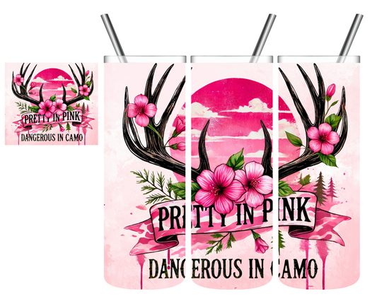 Pretty in Pink Dangerous in Camo Hunting 20 oz Tumbler