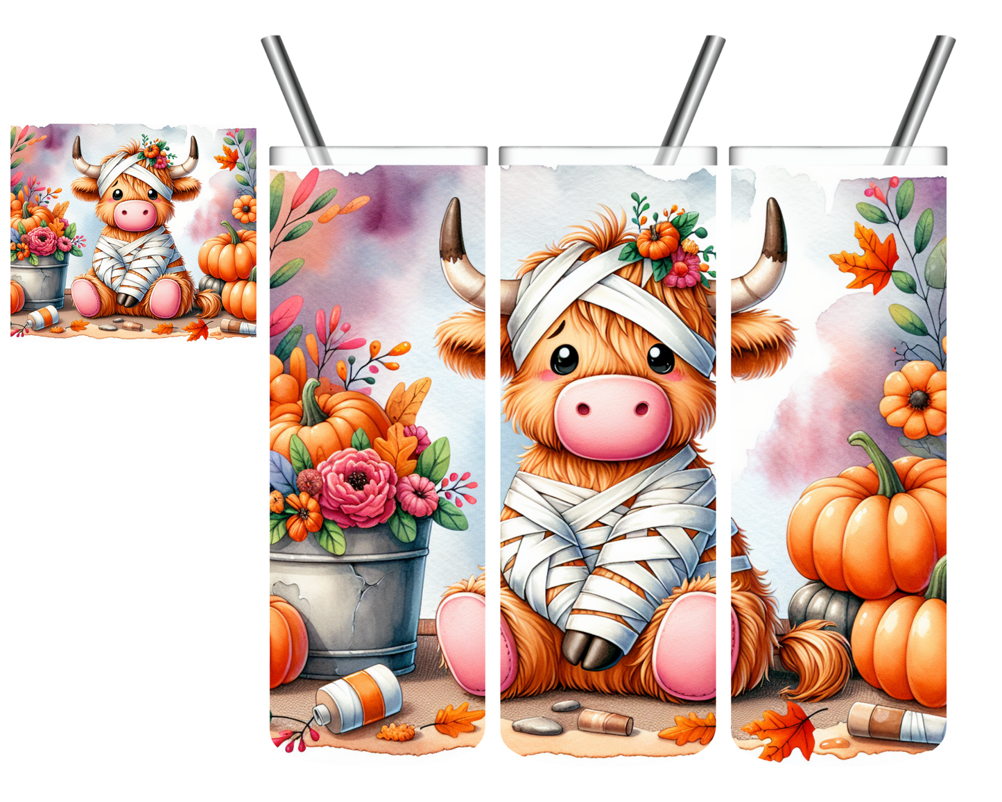Mummy Halloween Highland Cow 20 oz Tumbler