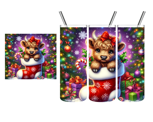 Highland Cow Stocking Christmas 20 oz Tumbler