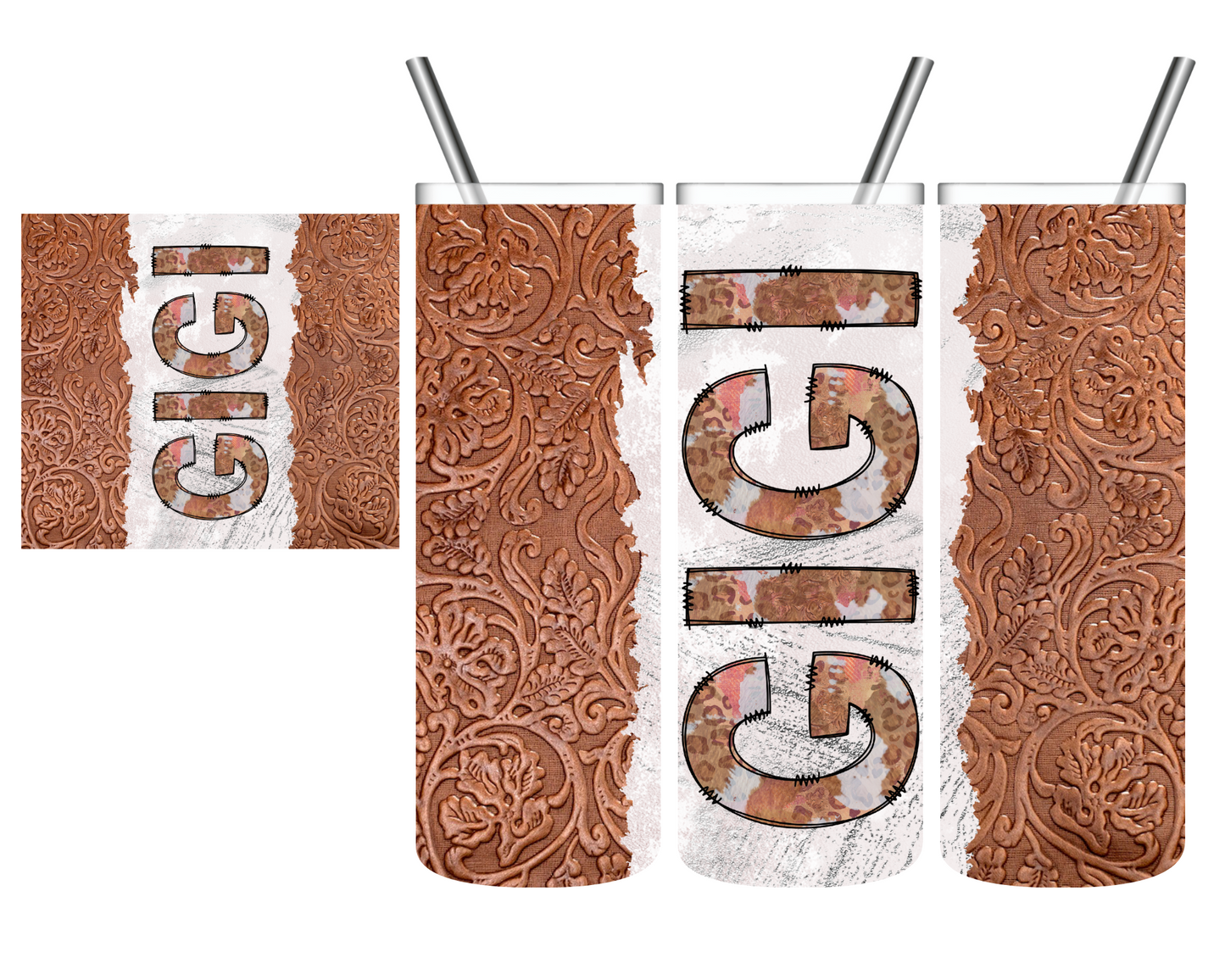 Personalized Tooled Leather Western 20 oz Tumbler YAYA Mimi Grandma Nonnie Mama Mom Mama Granny Gigi w