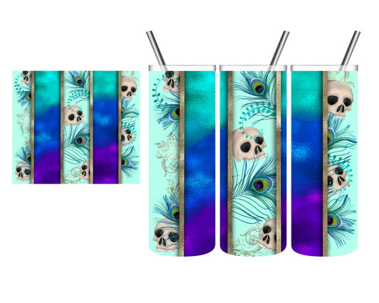 Peacock Feathers & Skulls 20 oz Tumbler