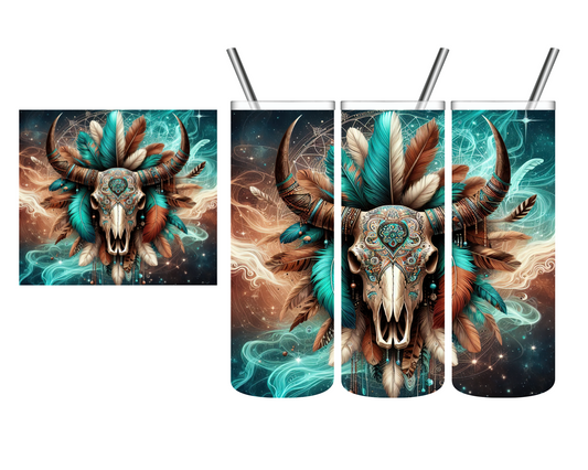 Feather Cow Skull Western 20 oz Tumbler